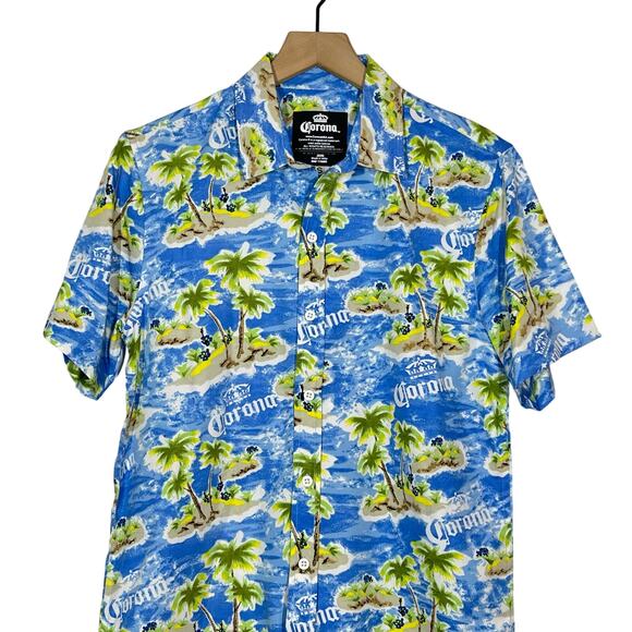 Corona Tropical Island Button Down Shirt Men's Size Small Blue Hawaiian Beach - Picture 4 of 10